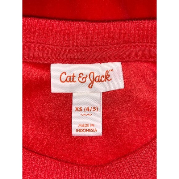 Cat & Jack Girls Red Velour Ruffle Long Sleeve Embellished Heart Design Size XS - Picture 7 of 8